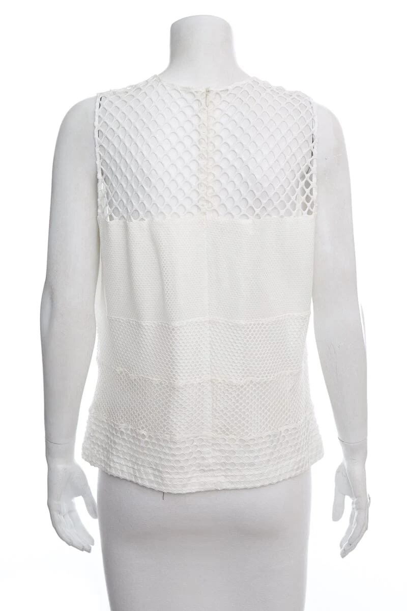 Akris White Net Detail Sleeveless Blouse SZ 14 NWT - Image 3