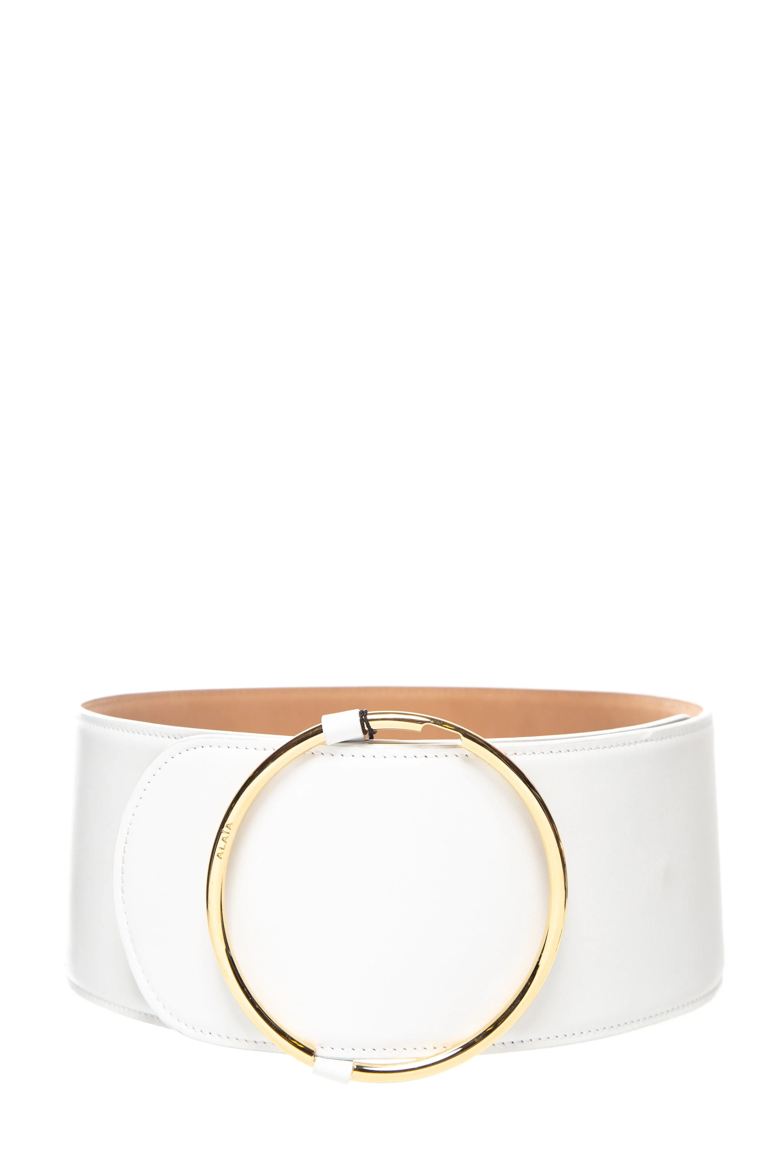 Alaia White Leather and Gold Belt SZ 75