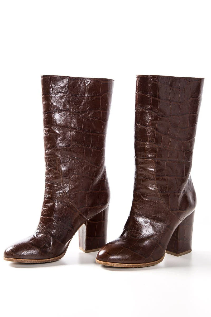 Alexa Wagner Cognac Crocodile Leather Boots SZ 38 - Image 3