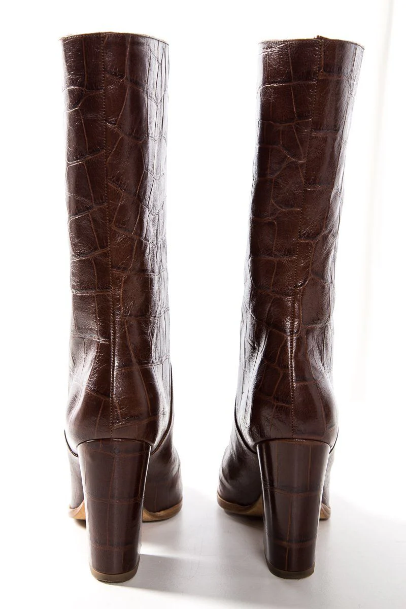 Alexa Wagner Cognac Crocodile Leather Boots SZ 38 - Image 4