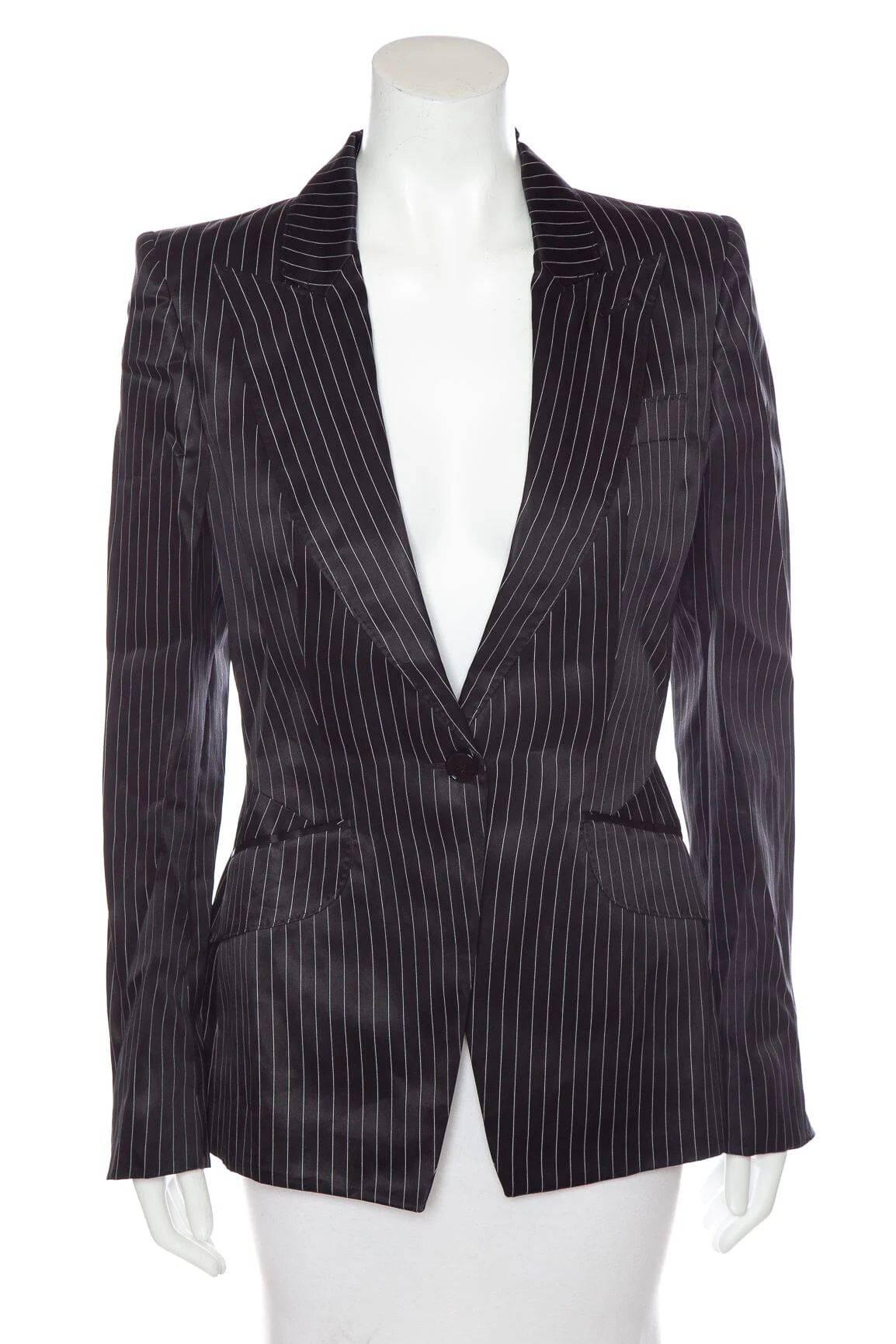 Alexander McQueen Black and White Stripe Silk Blazer SZ 44