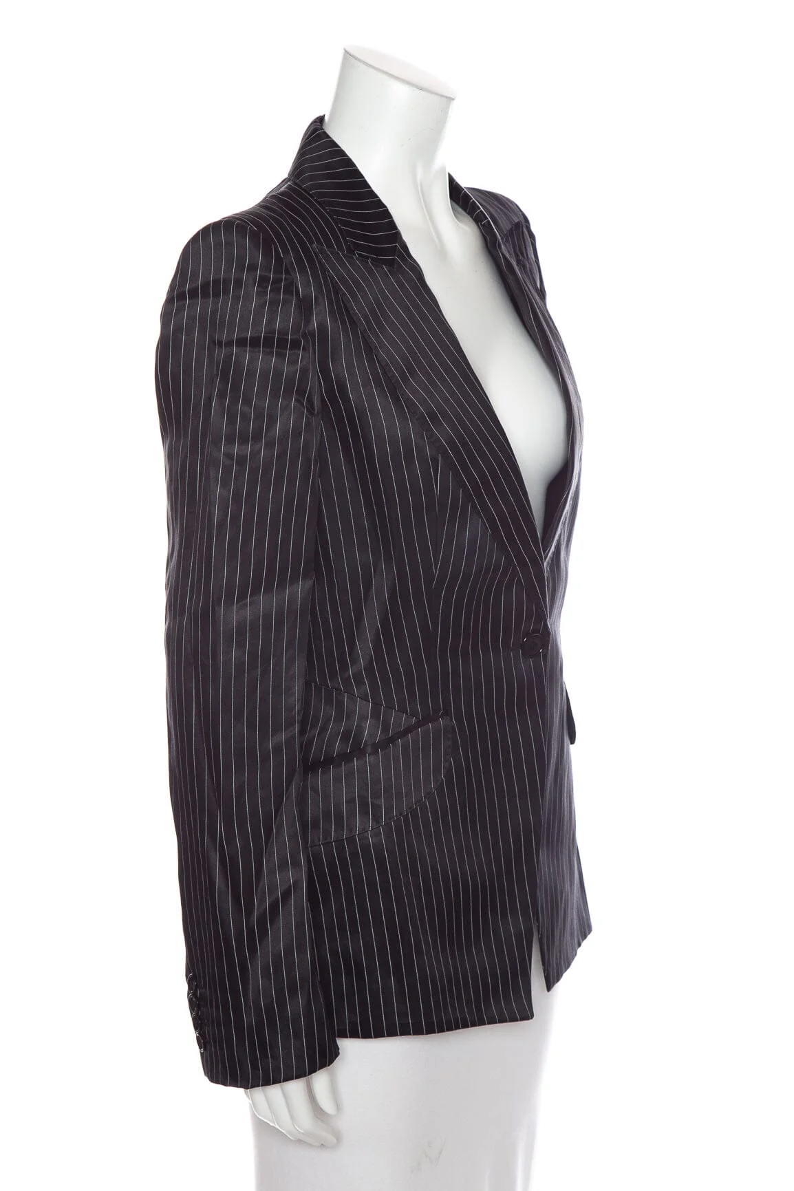 Alexander McQueen Black and White Stripe Silk Blazer SZ 44 - Image 2