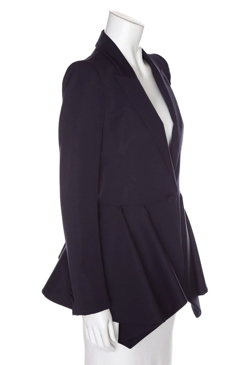 Alexander McQueen Navy Peplum Style Single Button Blazer SZ 38 - Image 2