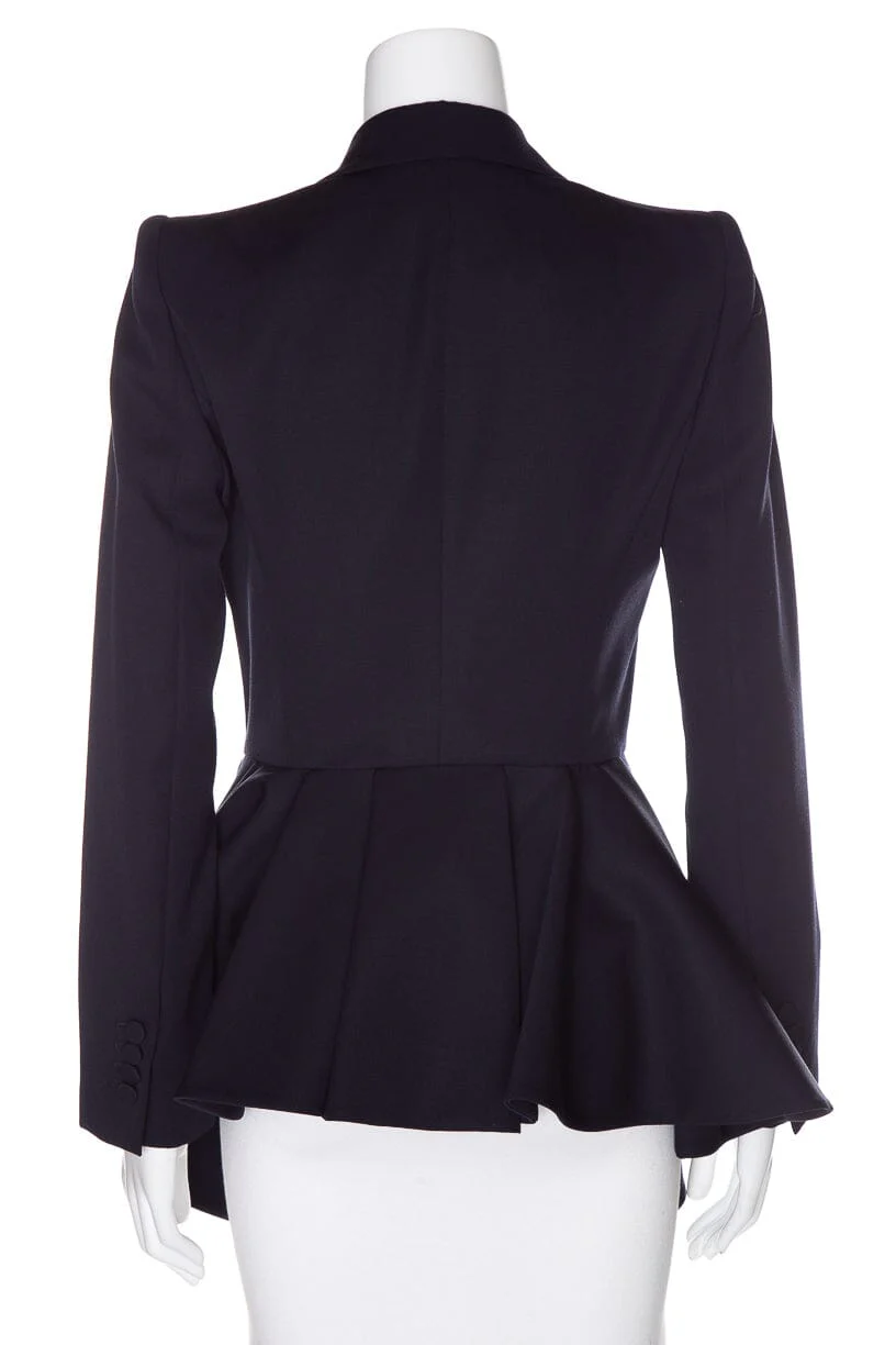 Alexander McQueen Navy Peplum Style Single Button Blazer SZ 38 - Image 3