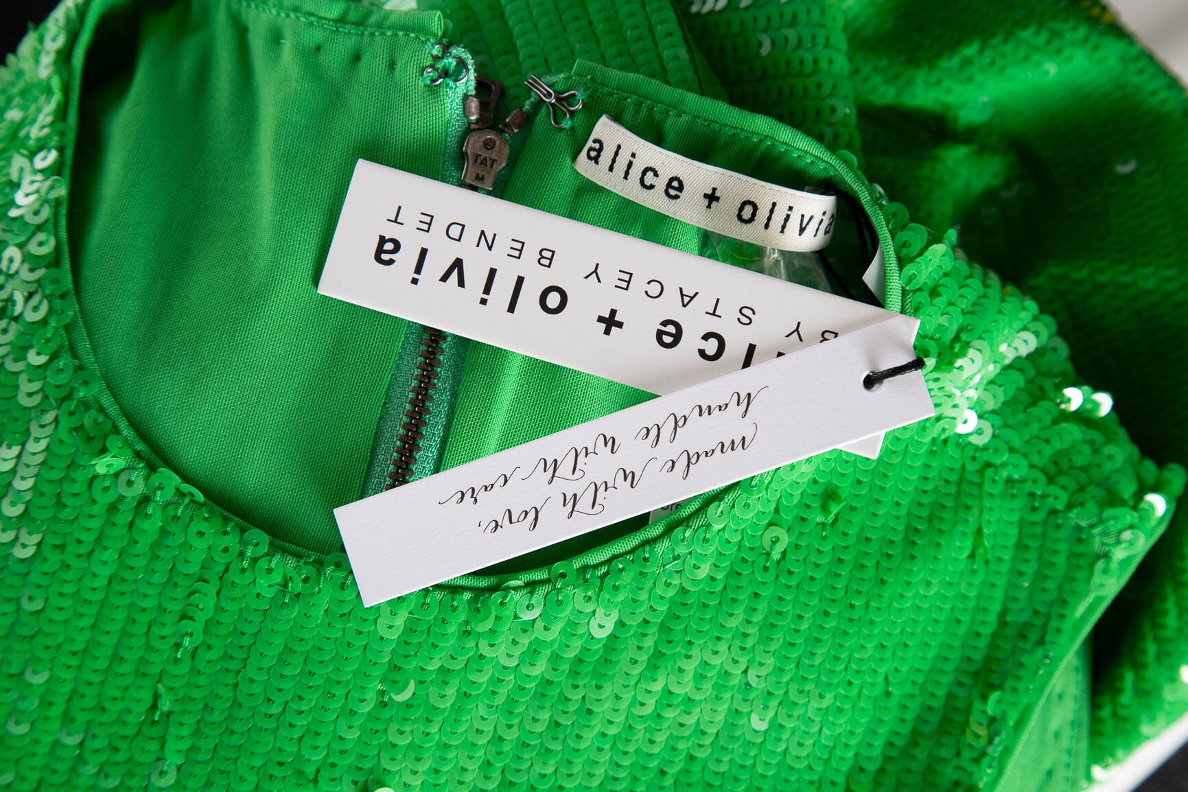 Alice and Olivia Neon Green Sequin Mini Dress SZ 2 NWT - Image 4