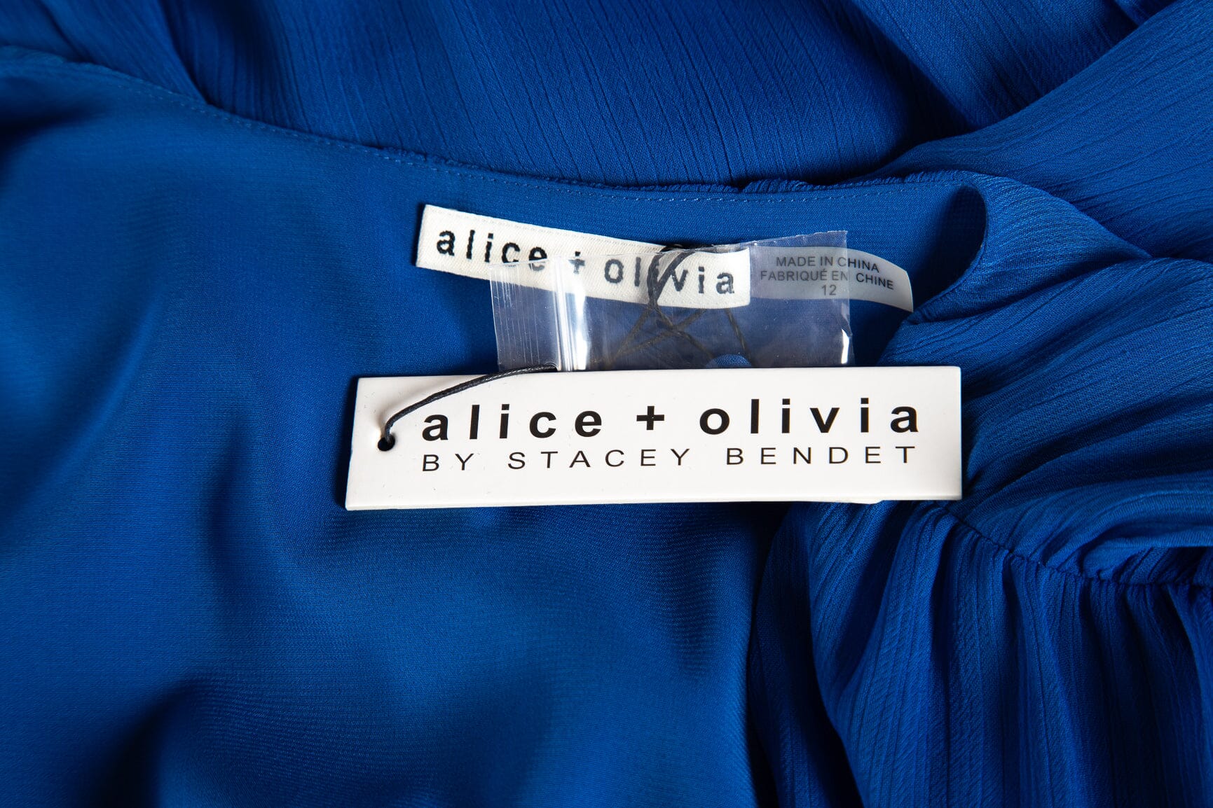 Alice and Olivia Royal Blue V-Neck Cinched Waist Mini Dress SZ 12 NWT - Image 4