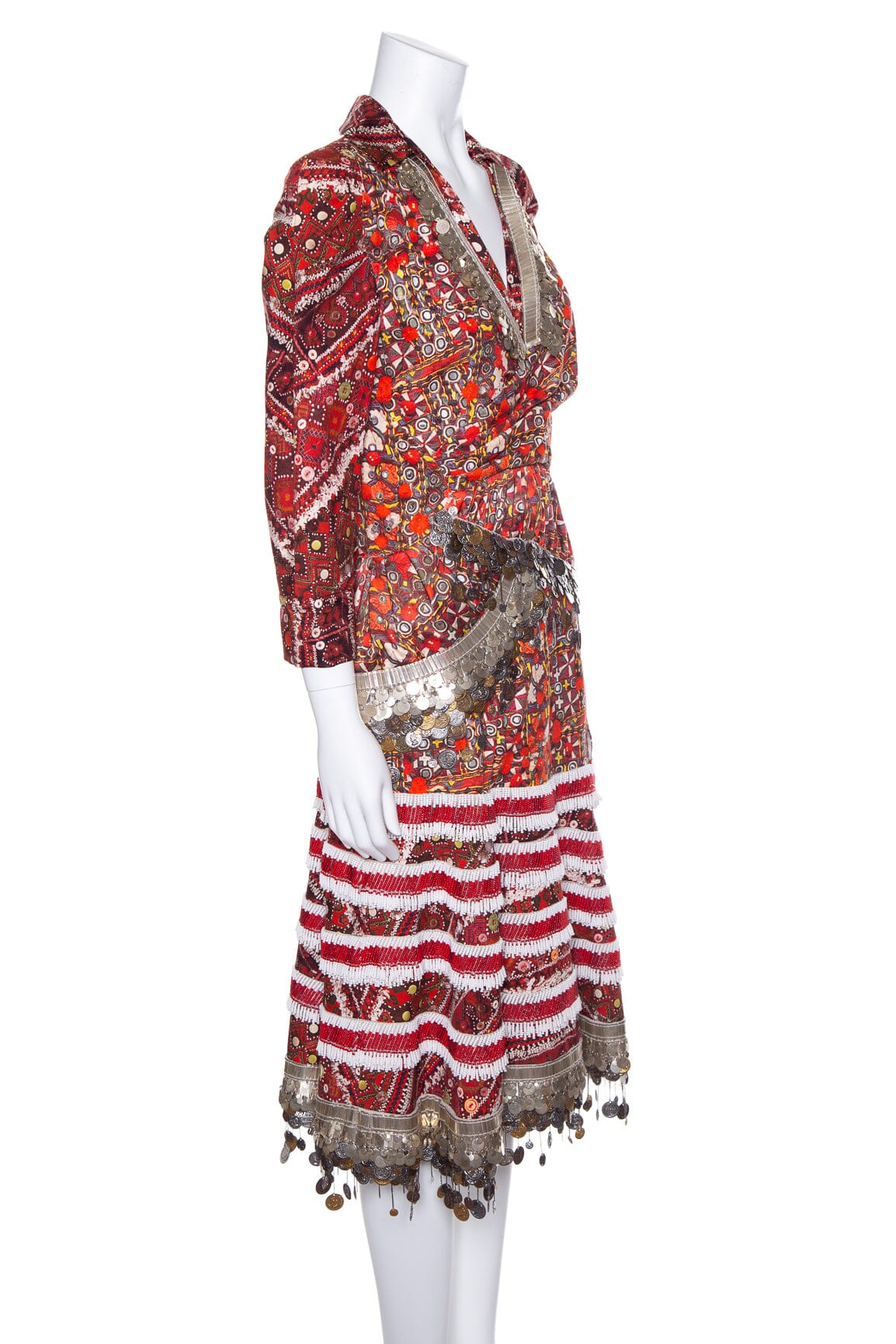 Altuzarra Red Multi Aztec Print Beaded Embellished Dress SZ 40 - Image 2