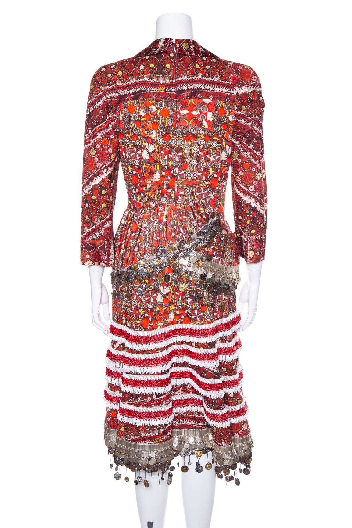 Altuzarra Red Multi Aztec Print Beaded Embellished Dress SZ 40 - Image 3