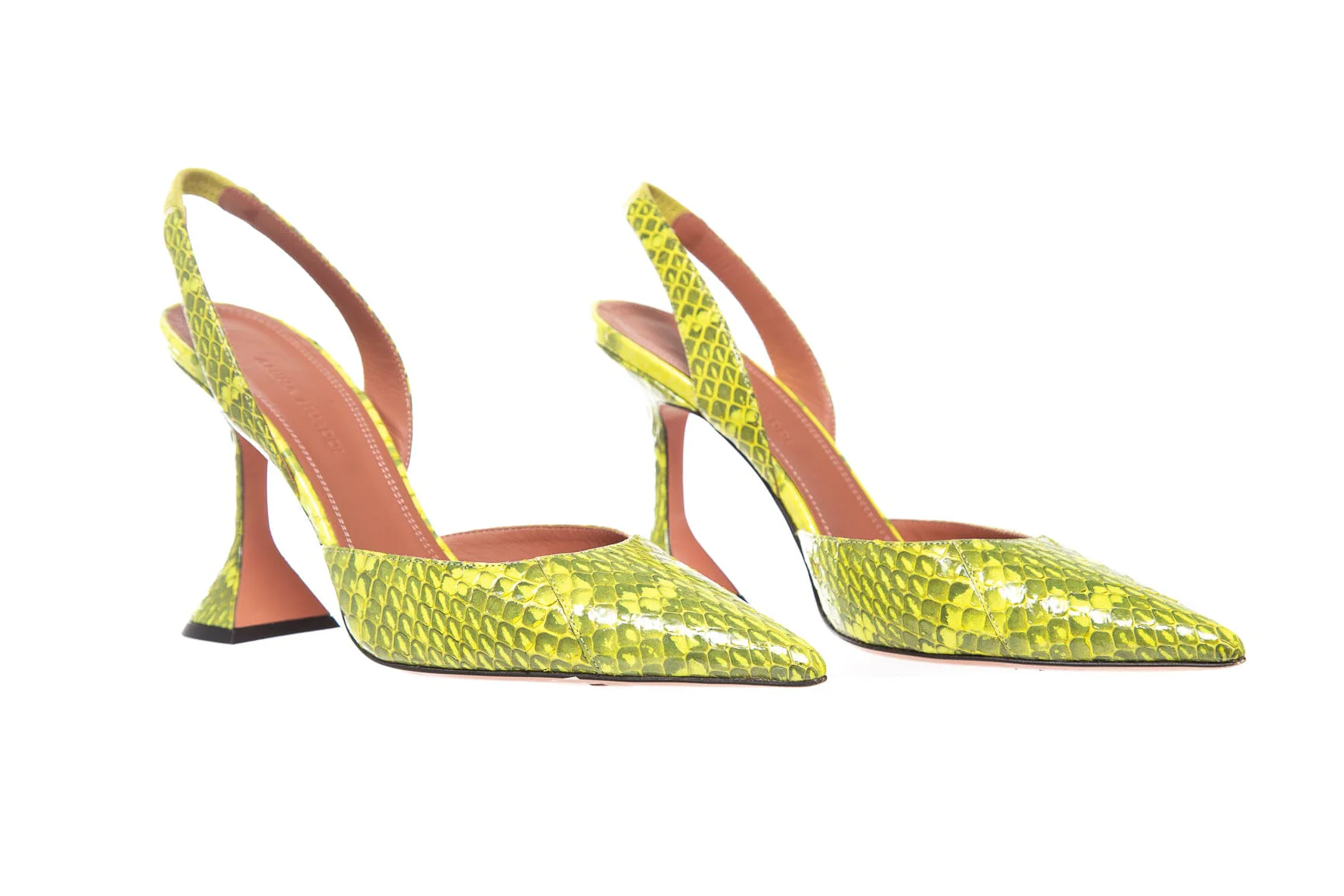 Amina Muaddi Yellow Python Print Slingback Pumps SZ 36 - Image 3