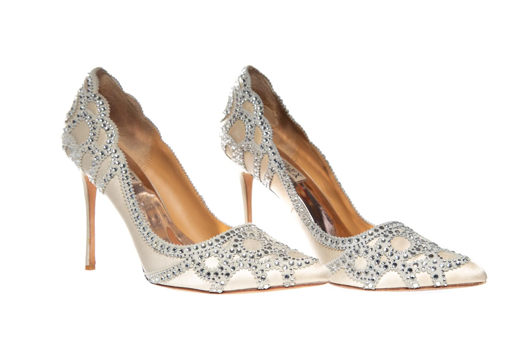 Badgley Mischka Cream Satin Embellished Heels SZ 7.5 - Image 3