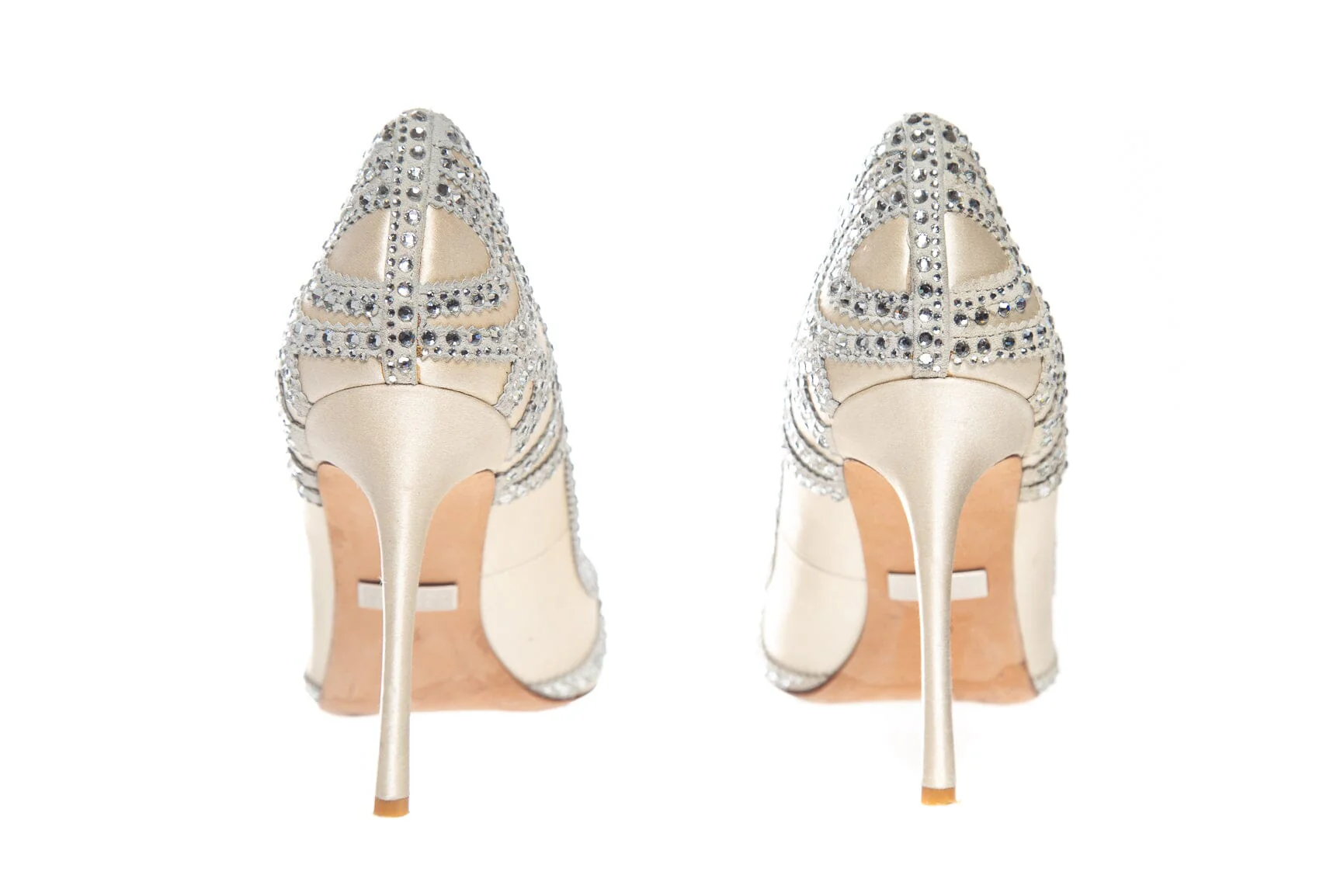 Badgley Mischka Cream Satin Embellished Heels SZ 7.5 - Image 4