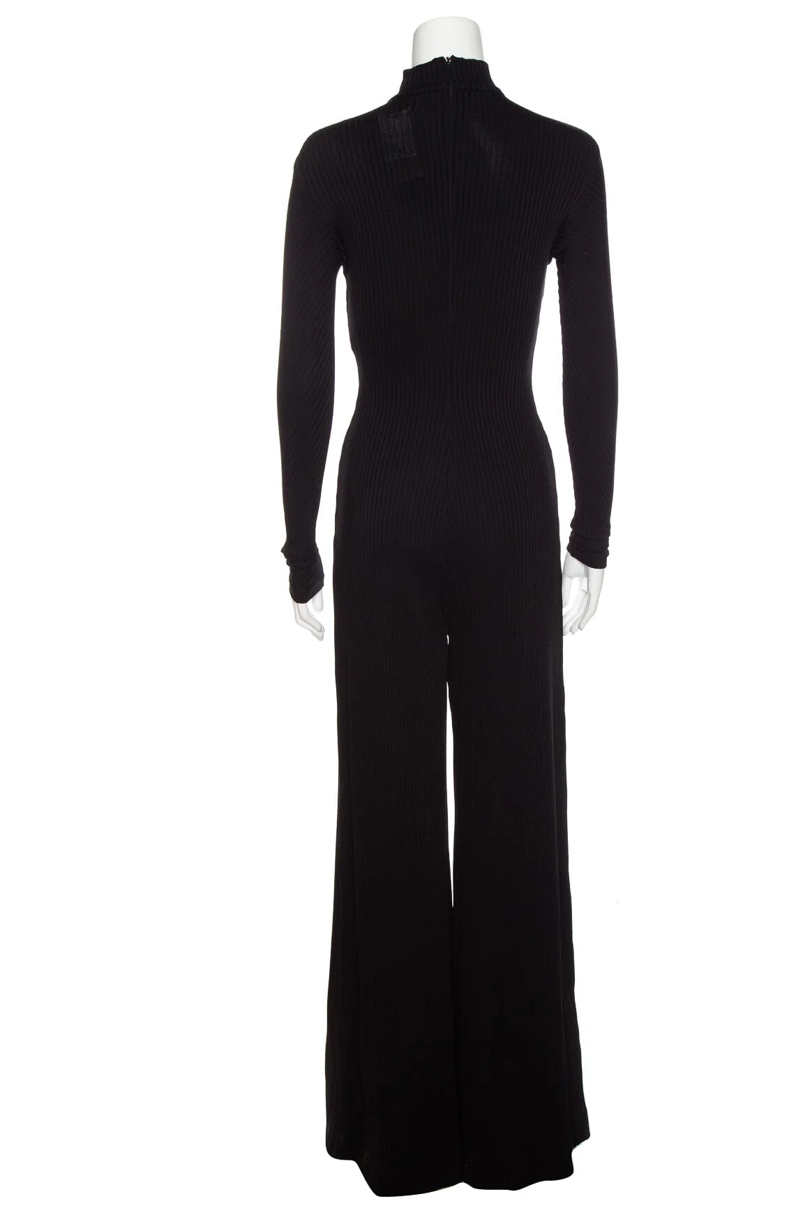 Balenciaga 2023 Black Ribbed Mock Neck Wide Leg Jumpsuit SZ 38 - Image 3