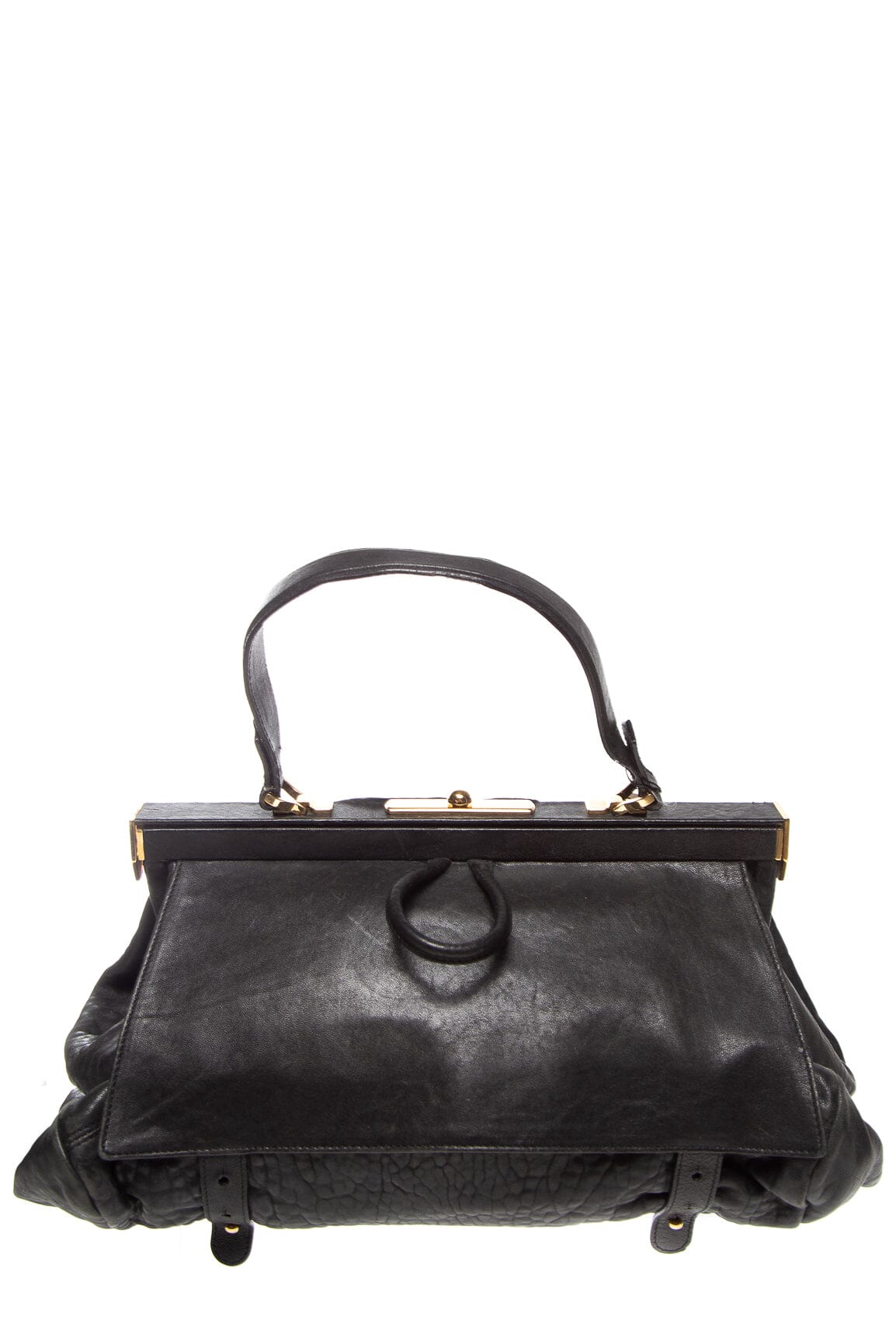 Balenciaga Black Leather Partition Frame Handbag