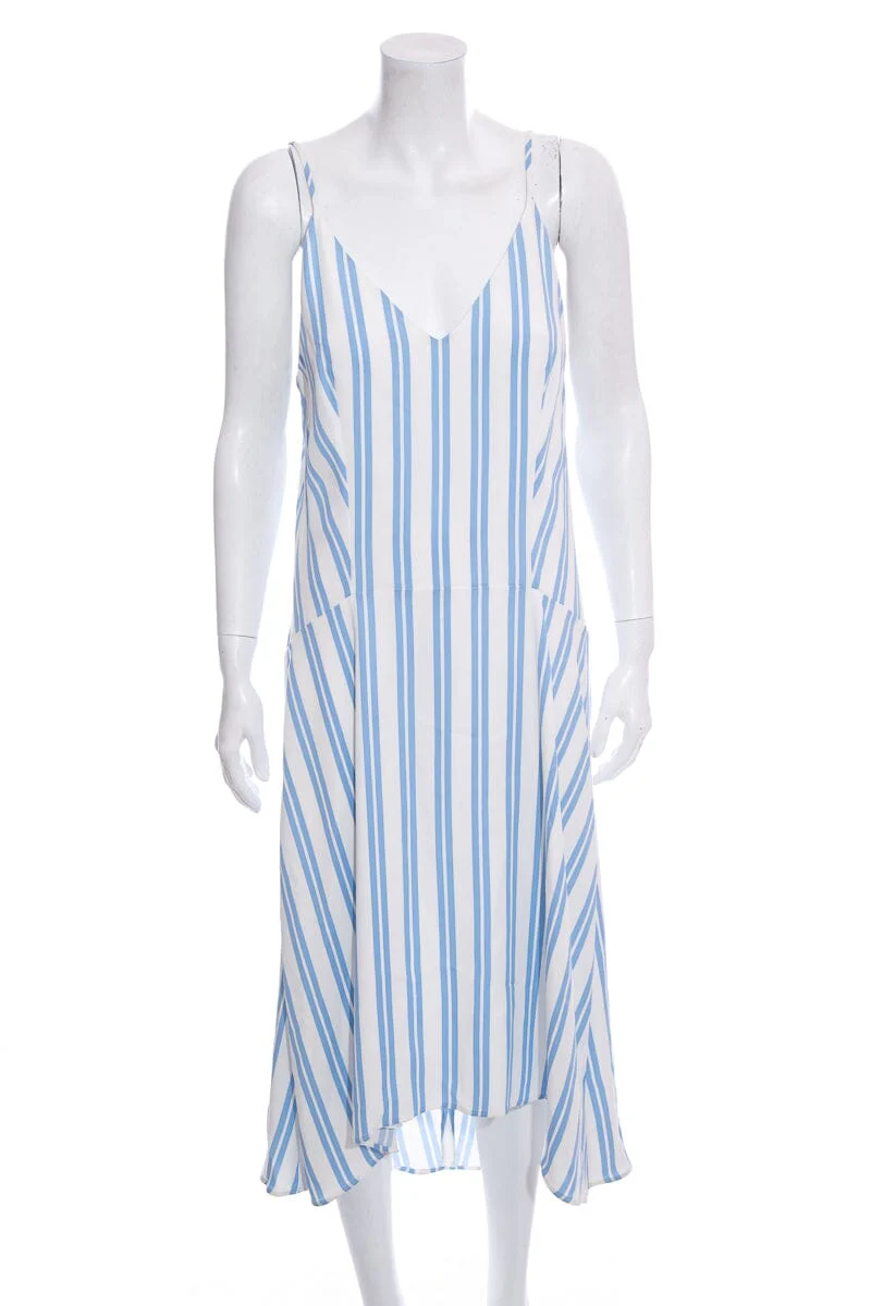 Balenciaga Blue Striped Silk Tank Dress SZ M