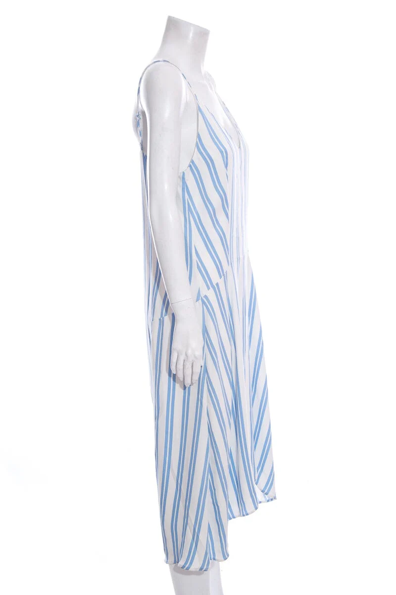 Balenciaga Blue Striped Silk Tank Dress SZ M - Image 2