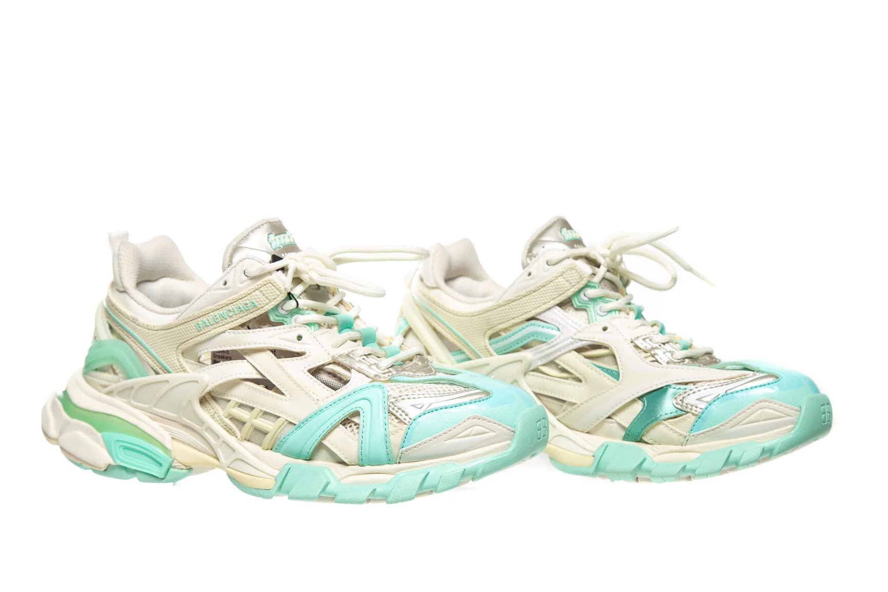 Balenciaga White and Blue Lace Up Track2 Sneakers SZ 8 - Image 3