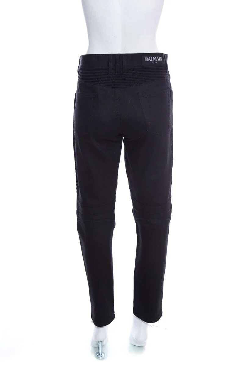 Balmain Black Moto Jeans SZ 34 - Image 3