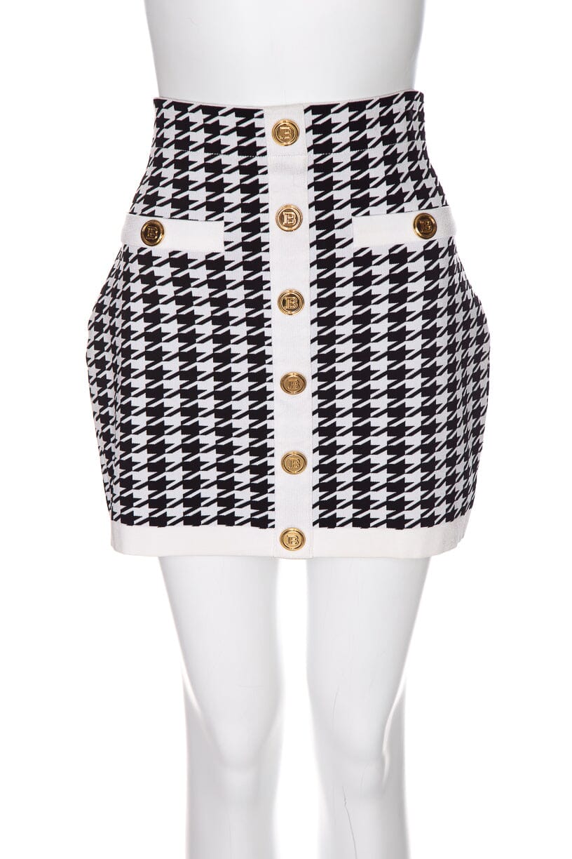Balmain Black & White Houndstooth Mini Skirt SZ 44