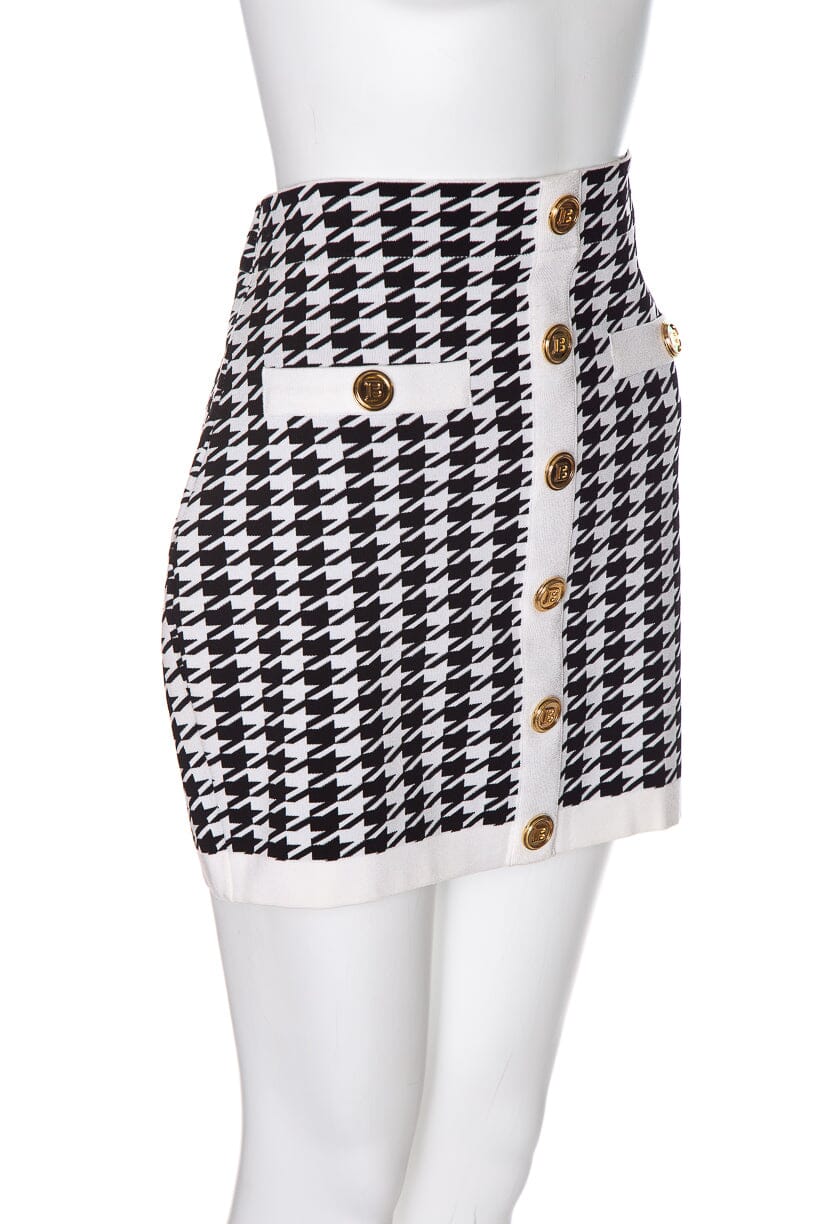 Balmain Black & White Houndstooth Mini Skirt SZ 44 - Image 2