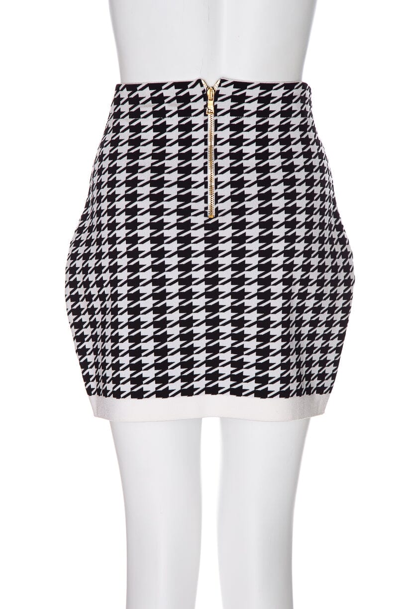 Balmain Black & White Houndstooth Mini Skirt SZ 44 - Image 3