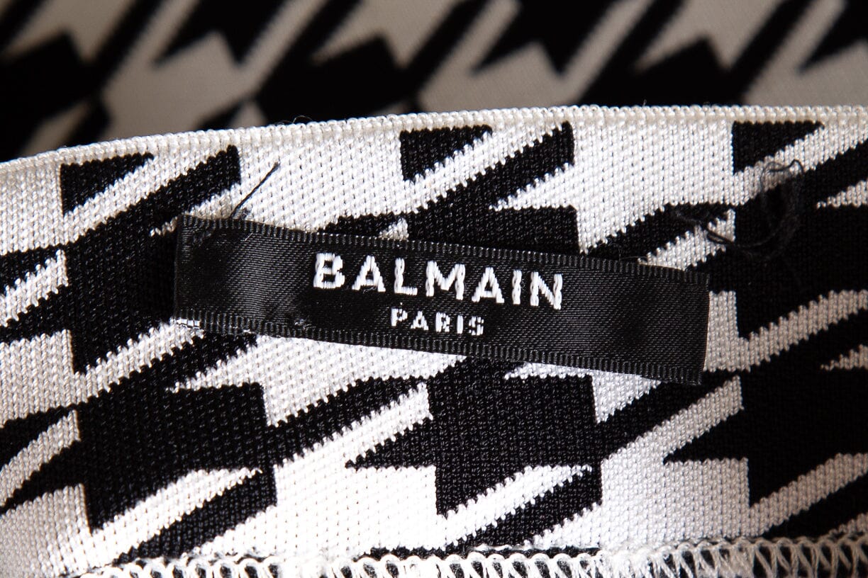 Balmain Black & White Houndstooth Mini Skirt SZ 44 - Image 4