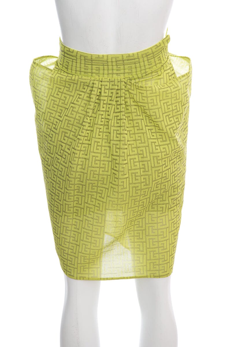 Balmain Lime Green Logo Mini Skirt SZ 34 - Image 2
