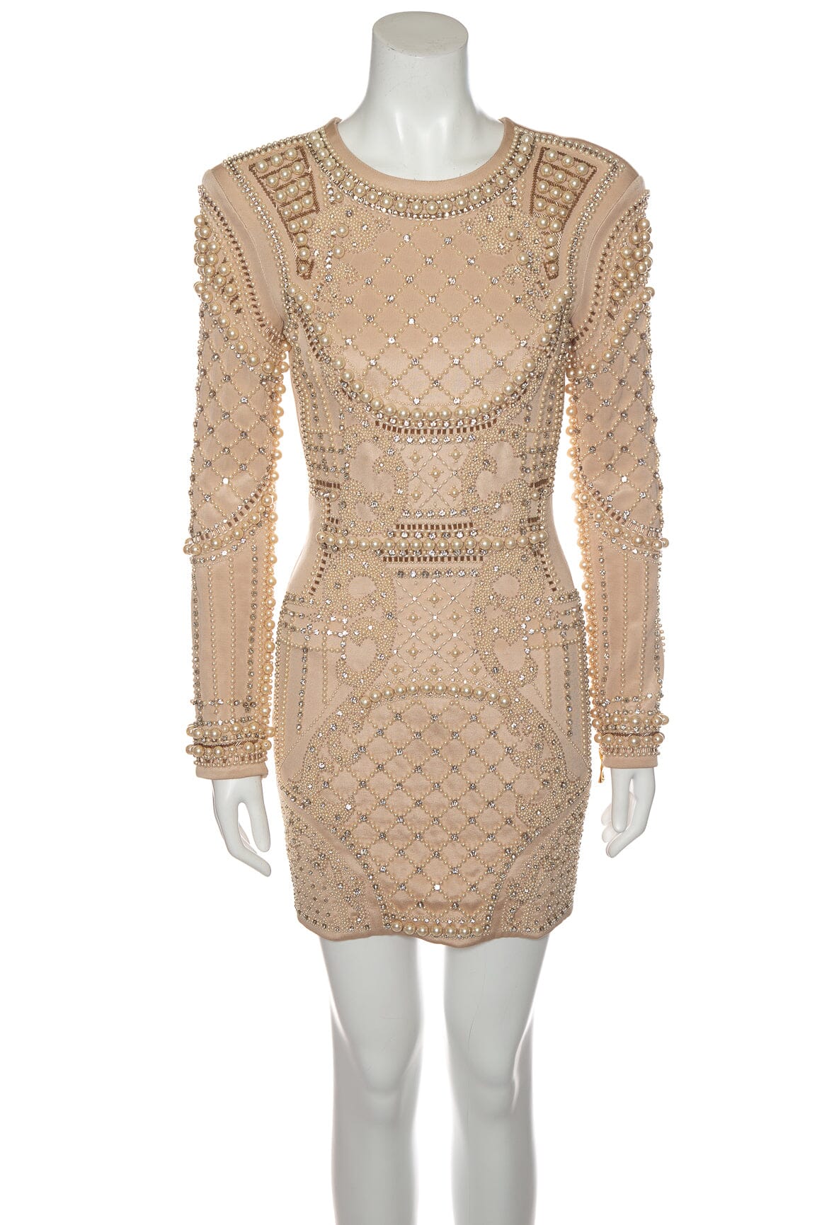Balmain Nude Bead Embellished Mini Dress SZ 36