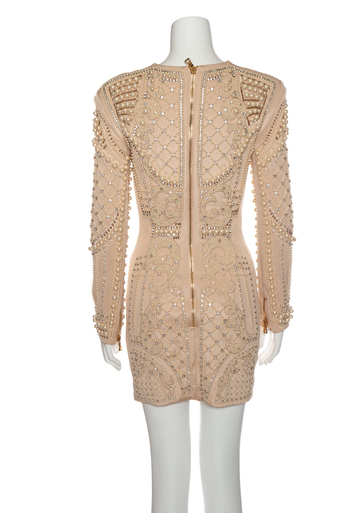 Balmain Nude Bead Embellished Mini Dress SZ 36 - Image 3