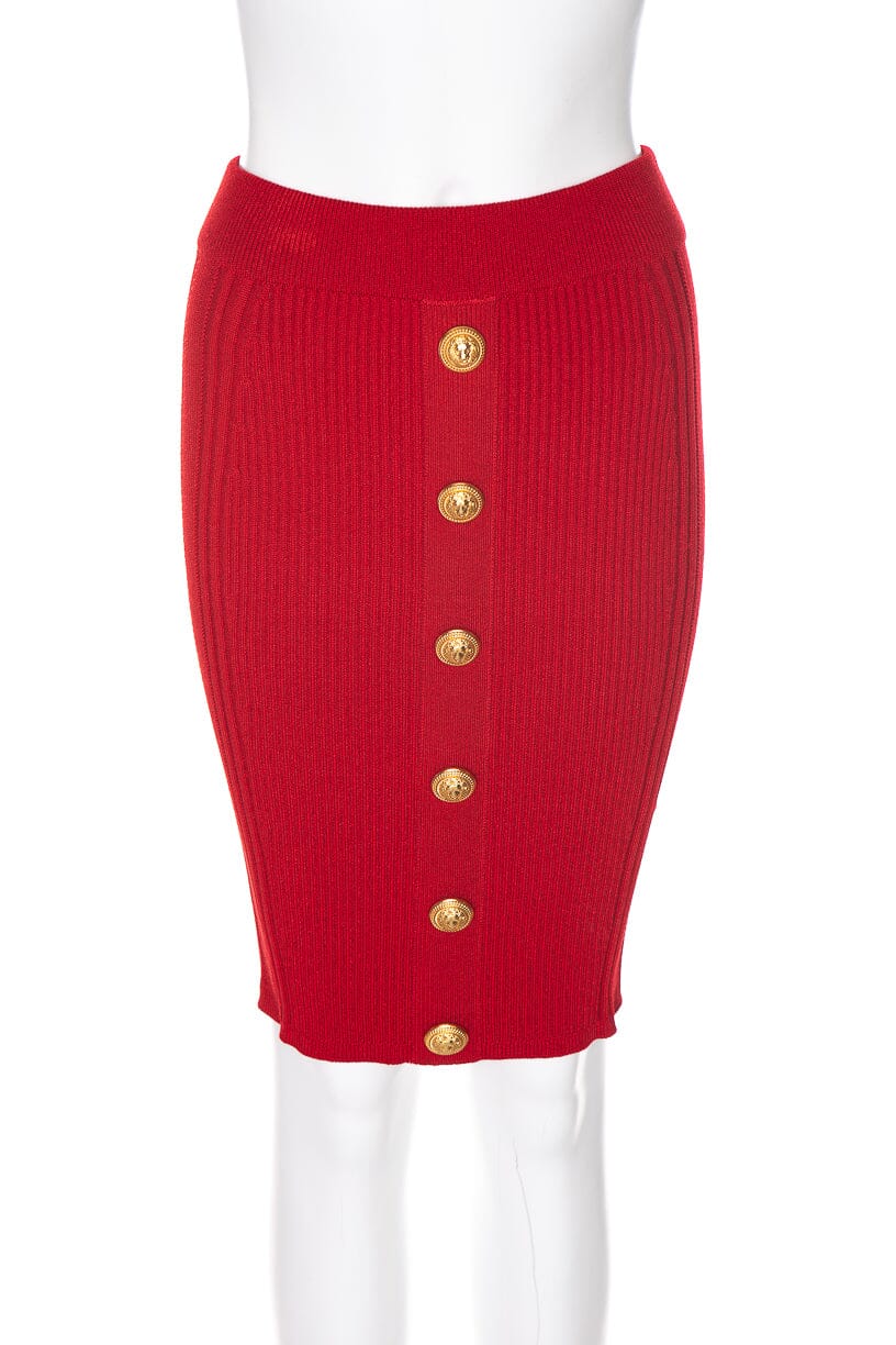 Balmain Red Viscose Knit Skirt SZ 40