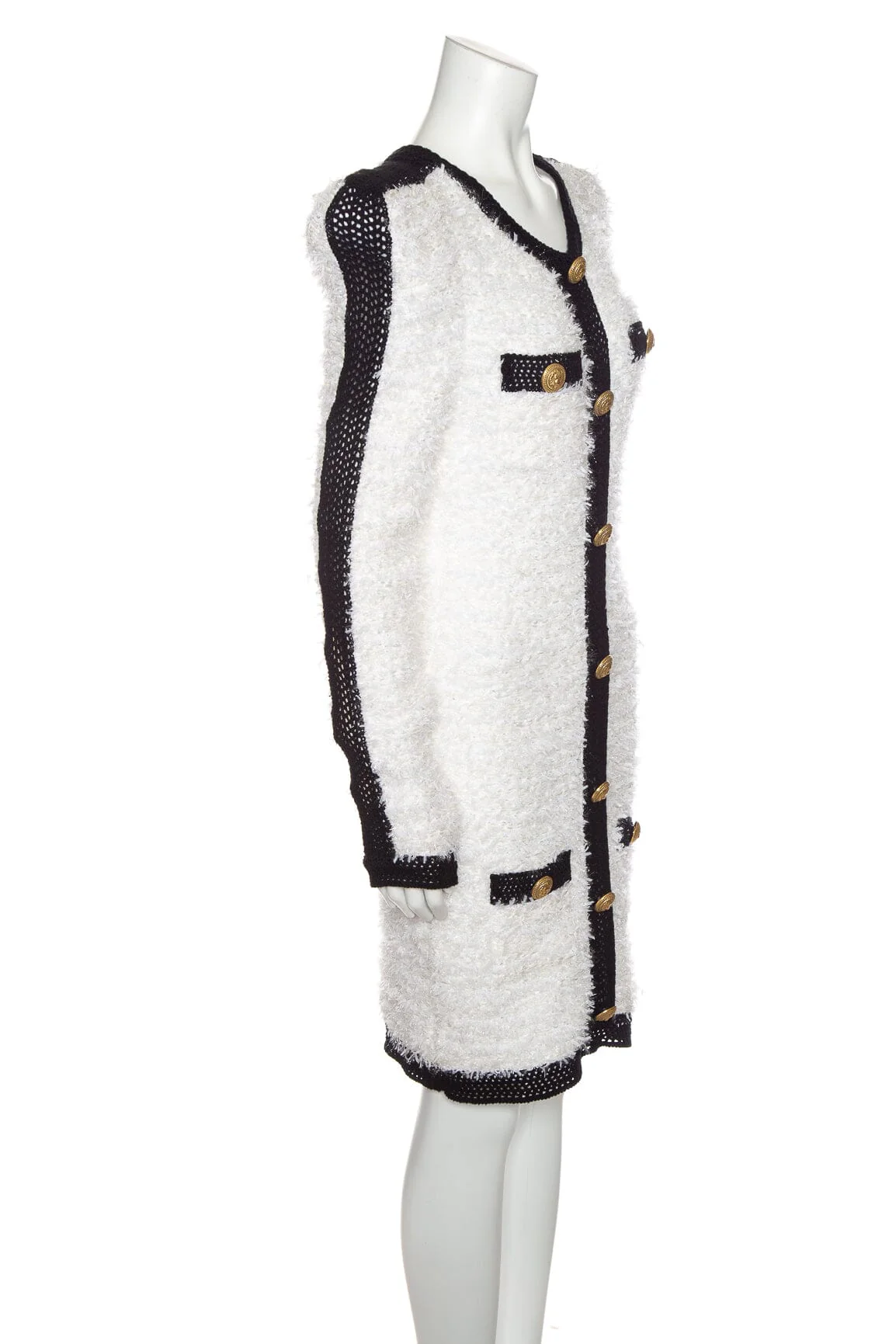 Balmain White and Black Tweed Knee Length Dress SZ 42 - Image 2