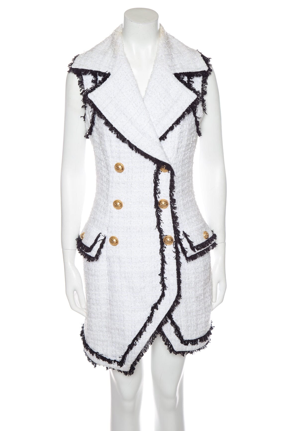 Balmain White Asymmetrical Eyelash Tweed Mini Dress SZ 38