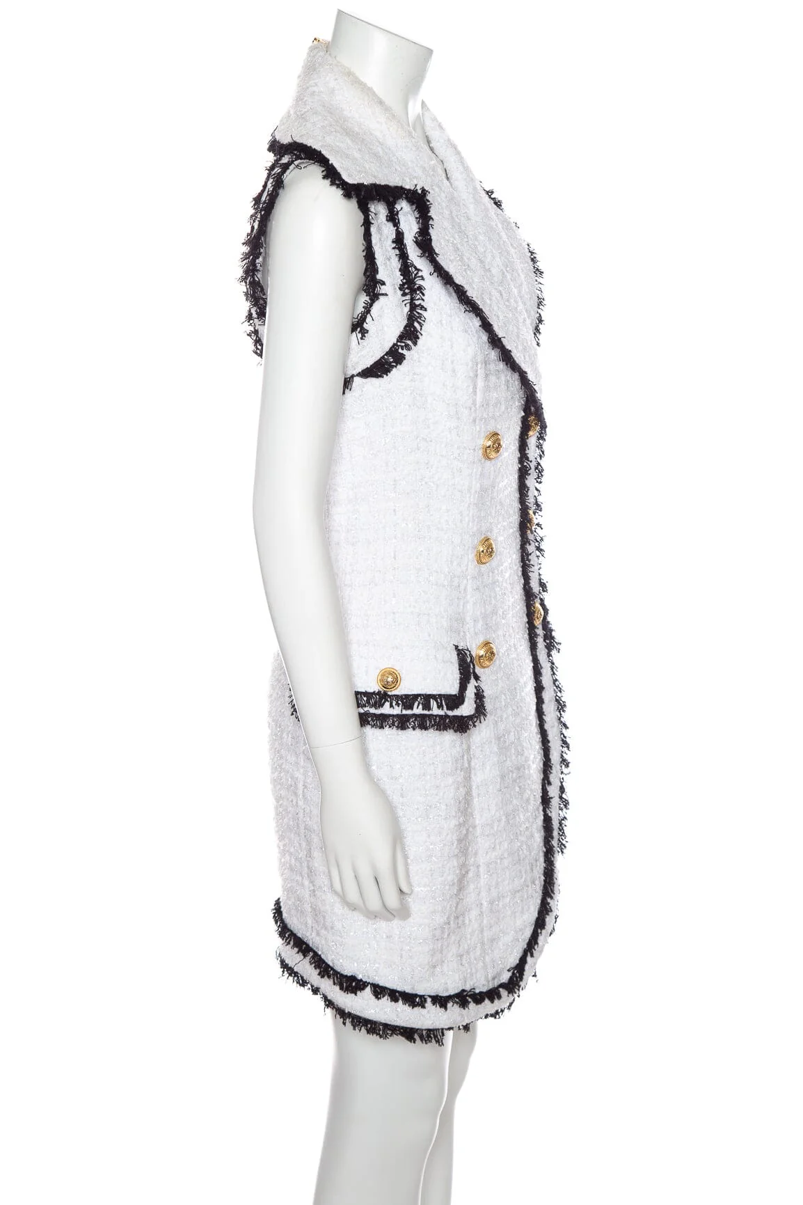 Balmain White Asymmetrical Eyelash Tweed Mini Dress SZ 38 - Image 2