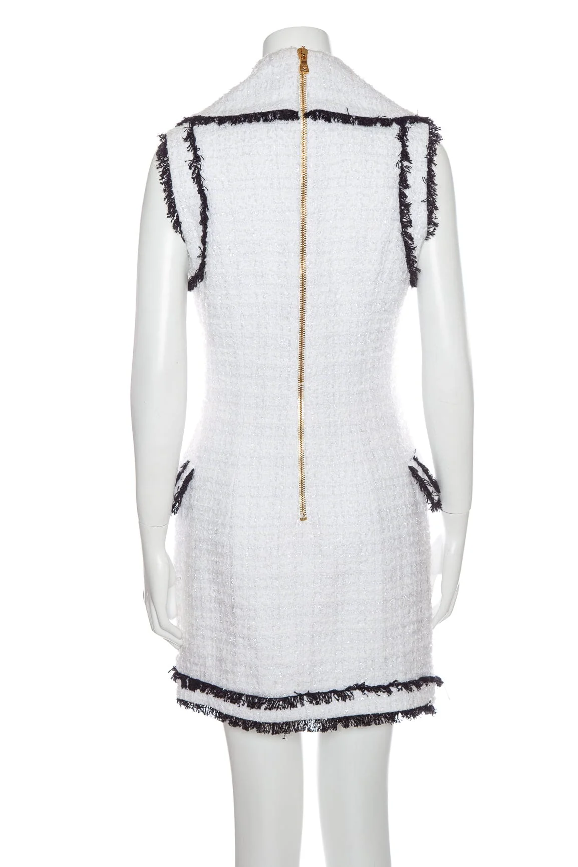 Balmain White Asymmetrical Eyelash Tweed Mini Dress SZ 38 - Image 3