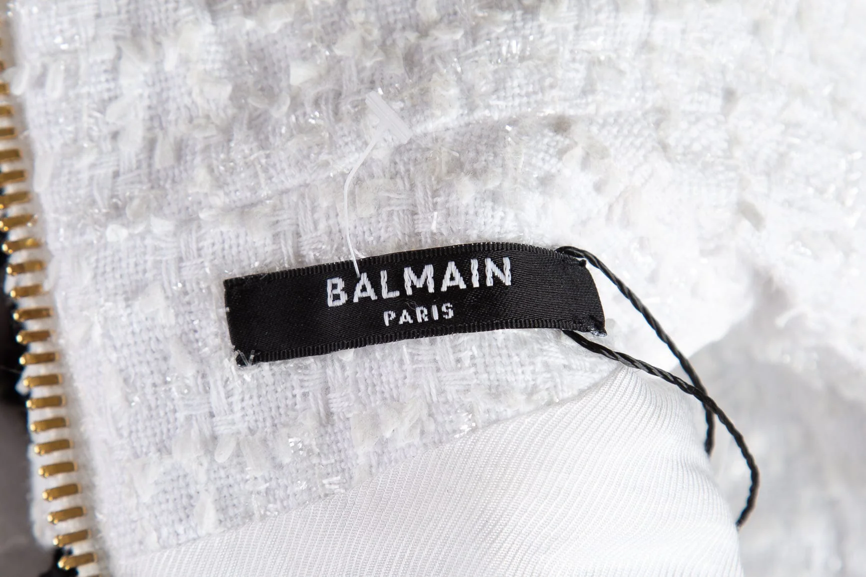 Balmain White Asymmetrical Eyelash Tweed Mini Dress SZ 38 - Image 4