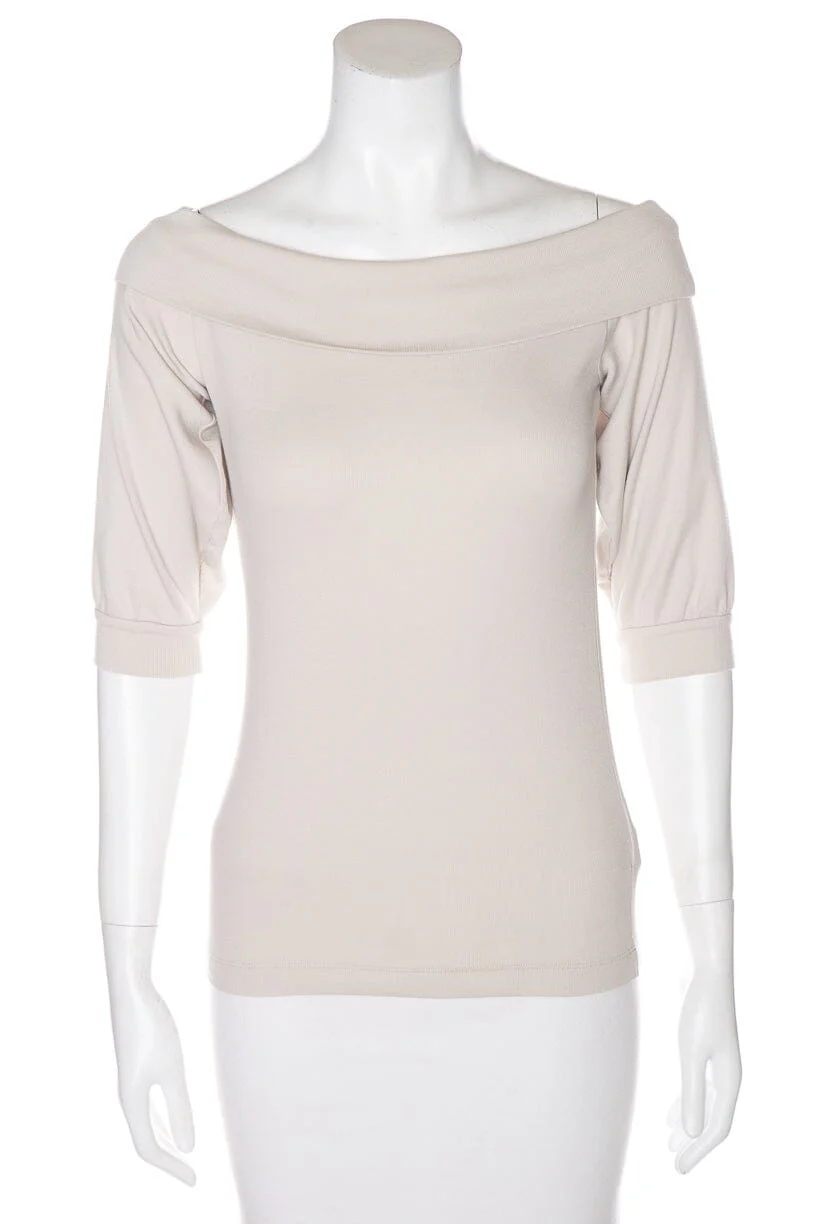 Brunello Cucinelli Beige Ribbed Off the Shoulder Top SZ M