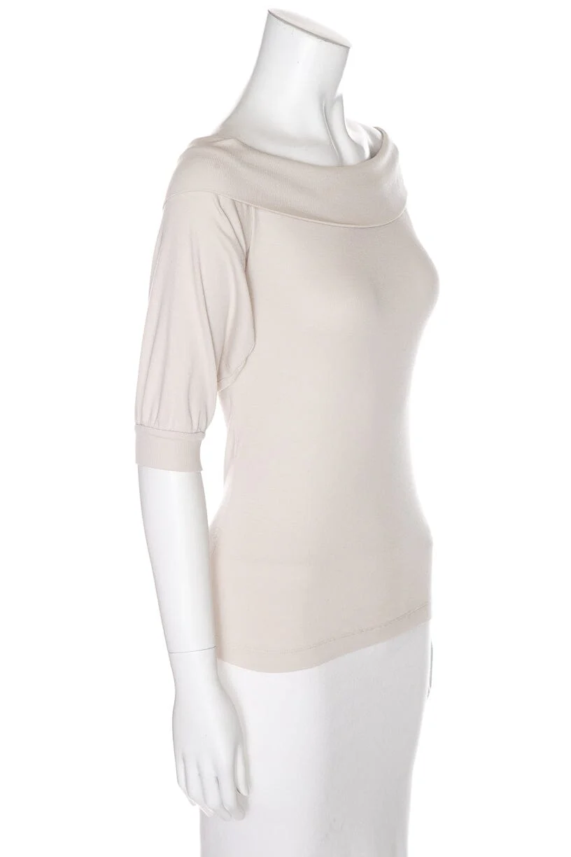 Brunello Cucinelli Beige Ribbed Off the Shoulder Top SZ M - Image 2