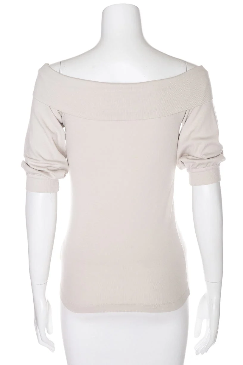 Brunello Cucinelli Beige Ribbed Off the Shoulder Top SZ M - Image 3