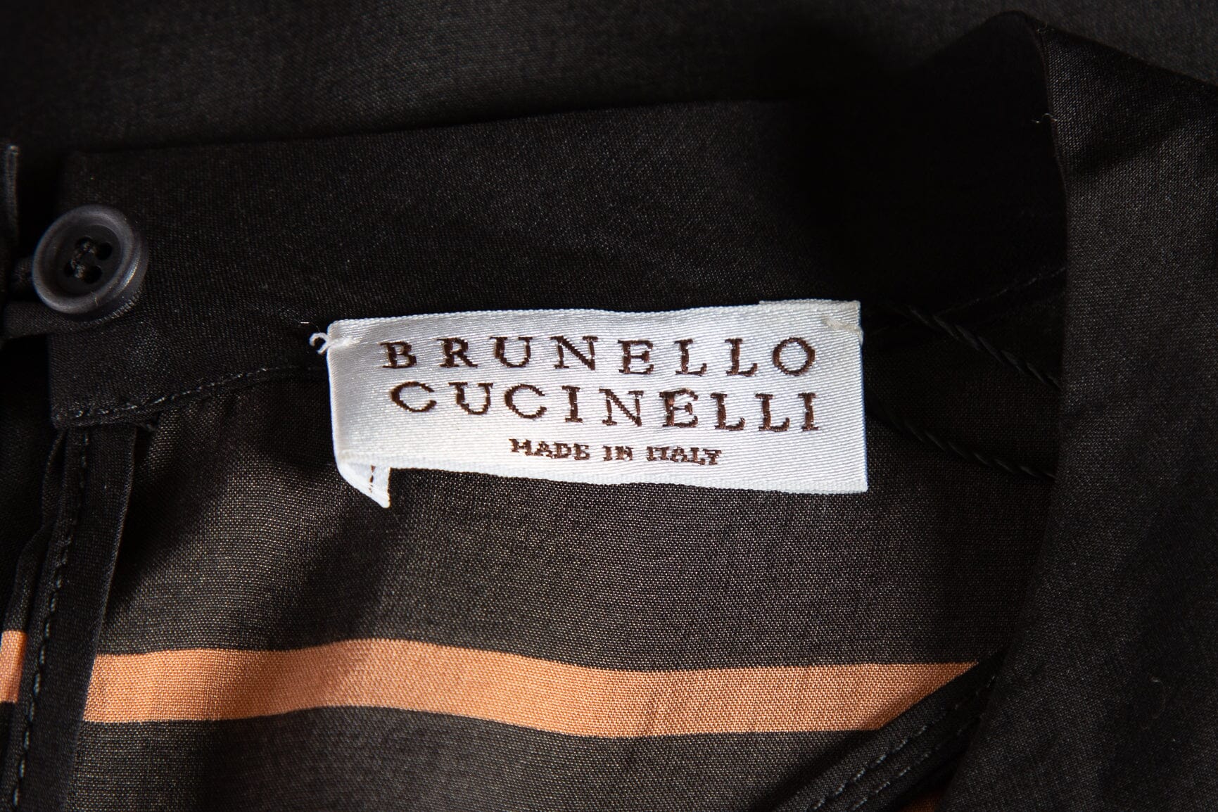 Brunello Cucinelli Black and Orange Striped Shirt SZ L - Image 4