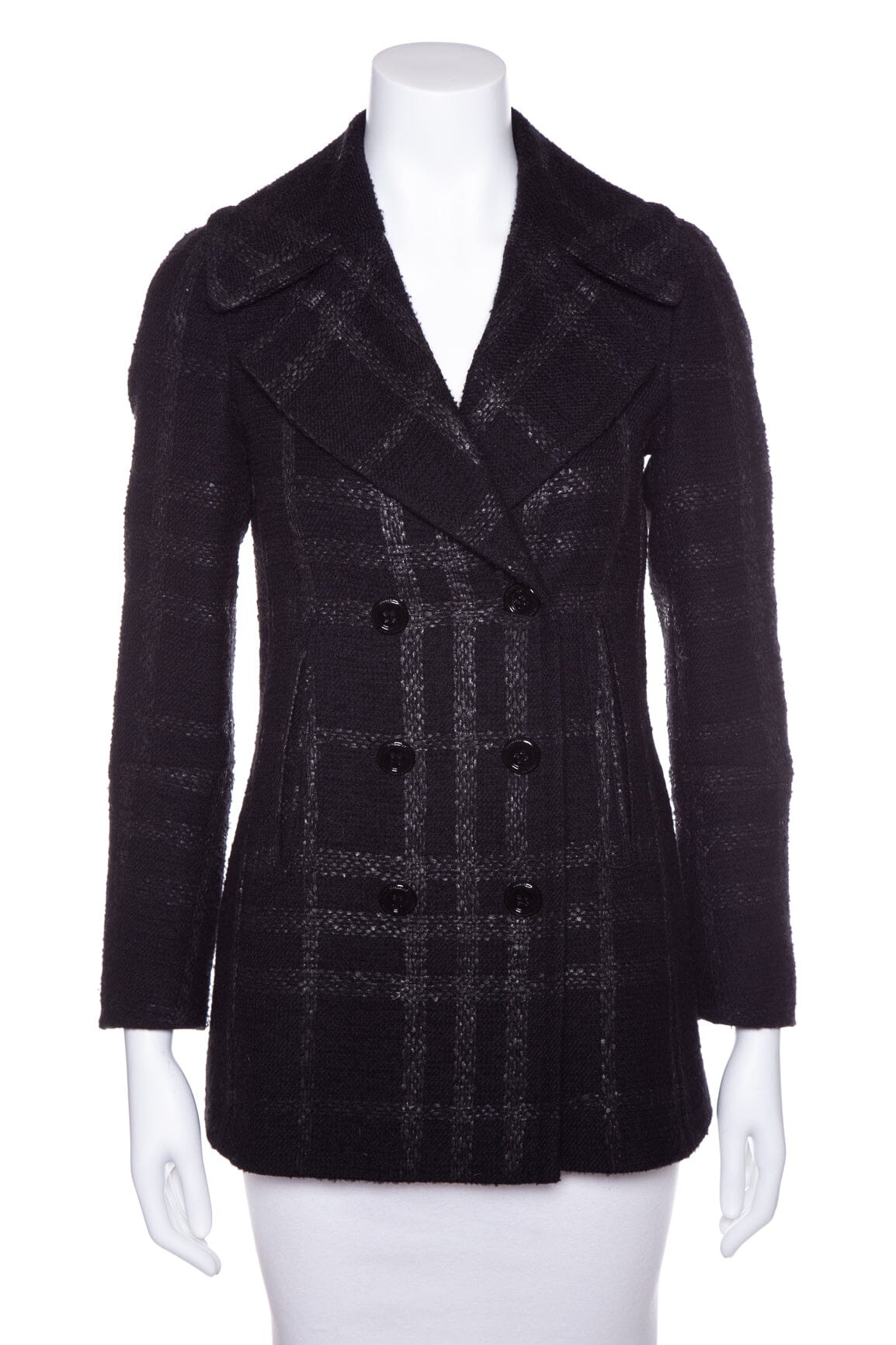 Burberry Black Plaid Knit Button Up Jacket SZ 2