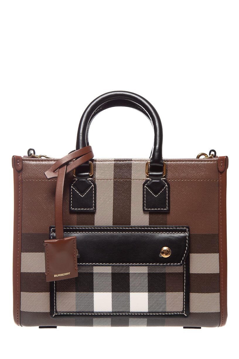 Burberry Canvas Brown Check Mini Freya Tote Bag