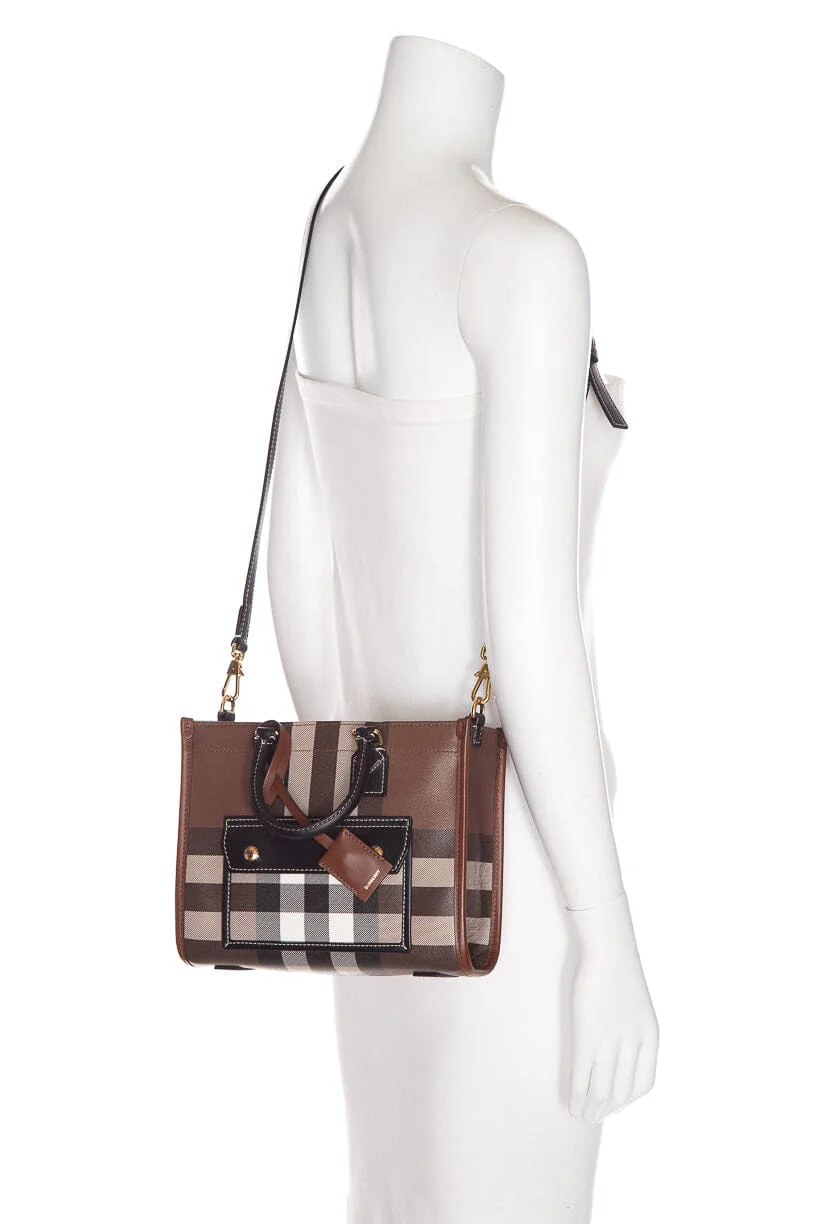 Burberry Canvas Brown Check Mini Freya Tote Bag - Image 2