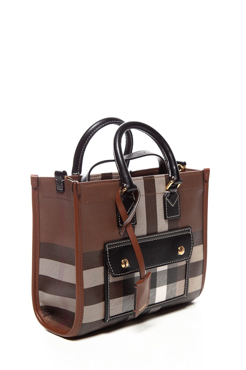 Burberry Canvas Brown Check Mini Freya Tote Bag - Image 3