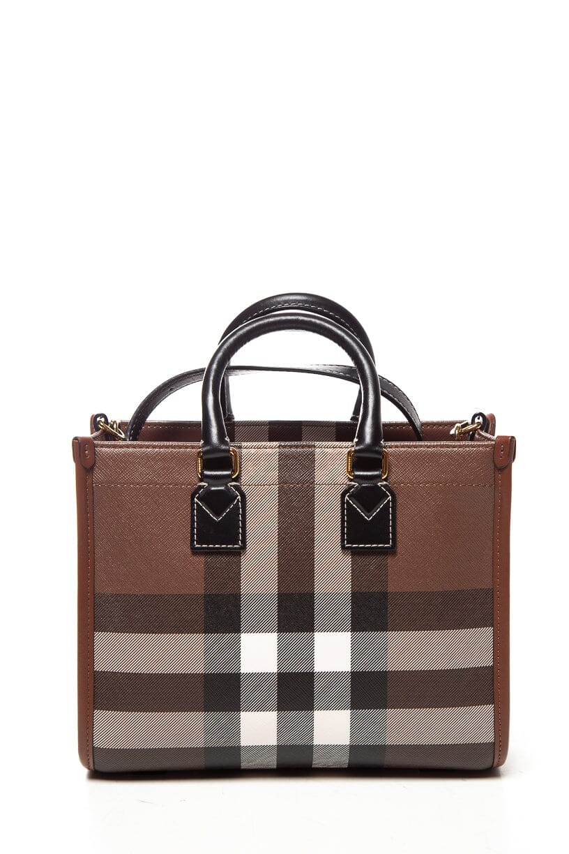 Burberry Canvas Brown Check Mini Freya Tote Bag - Image 4