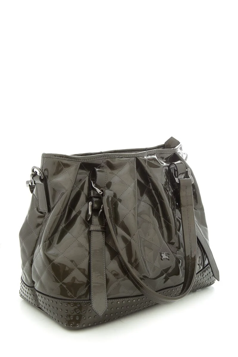 Burberry Green Patent Leather Lowry Studded Tote - Image 3