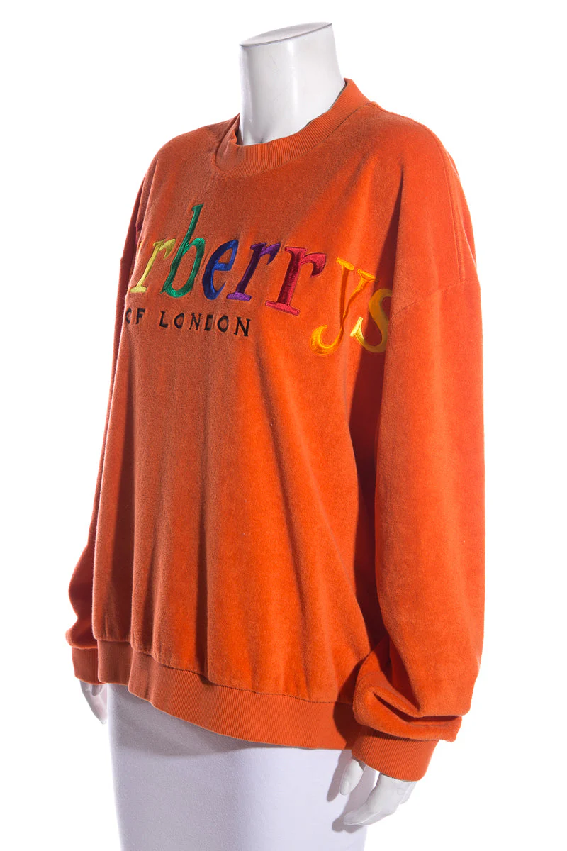 Burberry Orange & Multi Graphic Print Terry Cloth Sweatshirt SZ M - Image 4