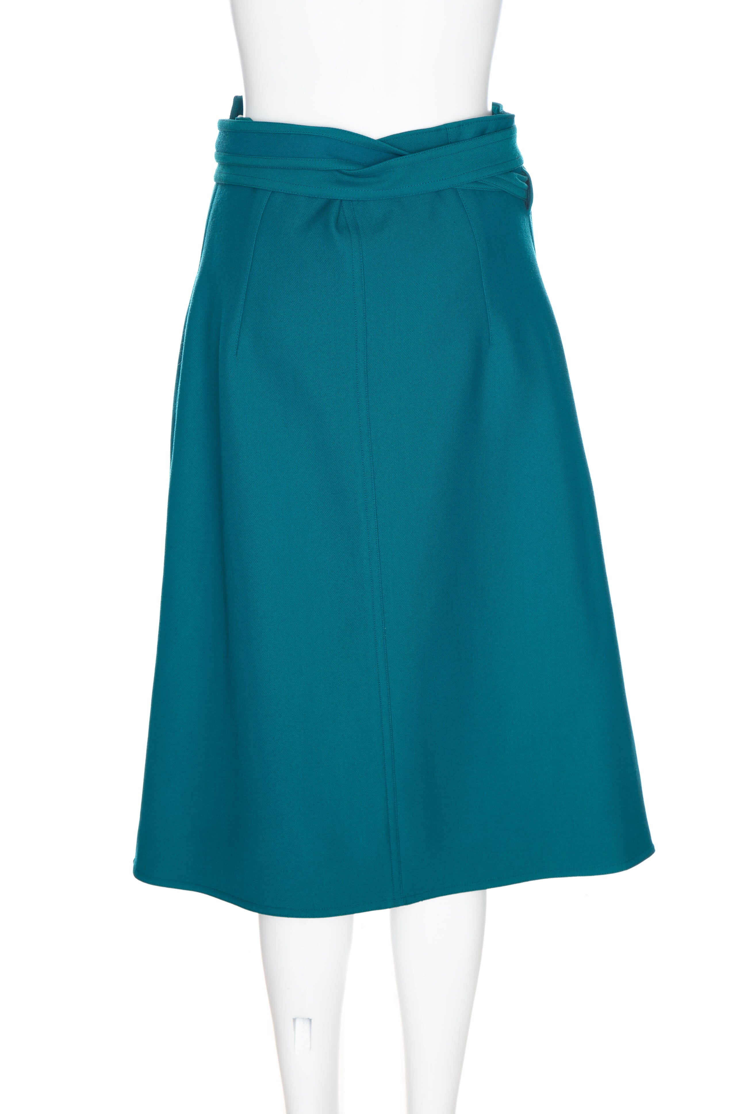 Celine Teal Midi Wrap Skirt SZ 44 - Image 3