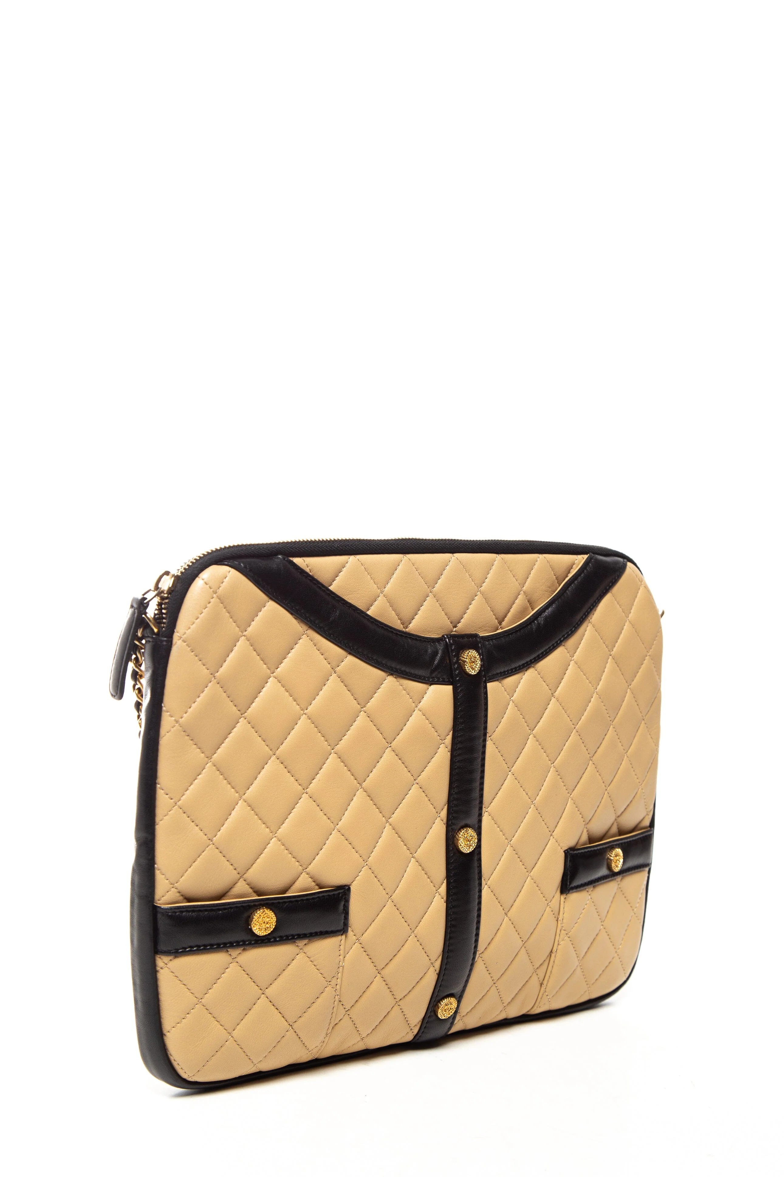 Chanel '16-17 Beige and Black Quilted Lambskin Small Girl Jacket Cross-Body - Image 3