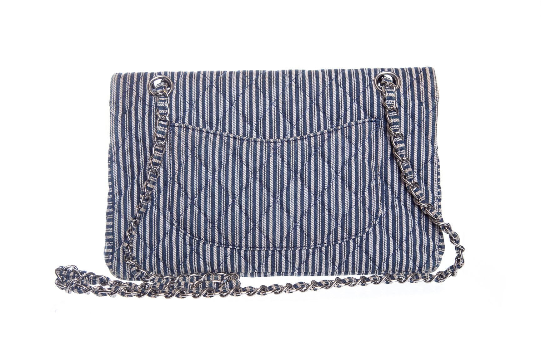 Chanel 2006/08 Navy and White Double Flap Striped Sequin Handbag - Image 3