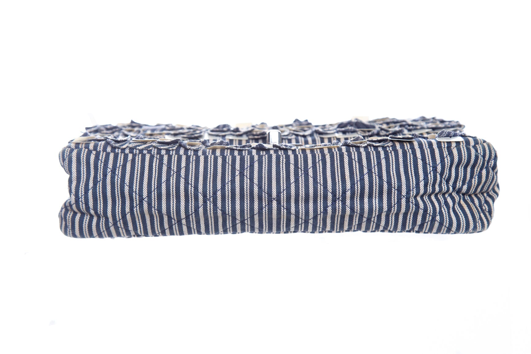 Chanel 2006/08 Navy and White Double Flap Striped Sequin Handbag - Image 4