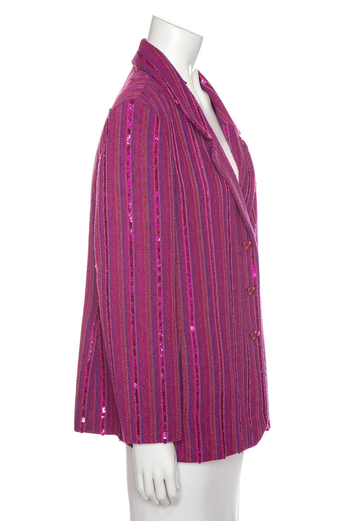 Chanel 2010 Fuchsia/Pink Sequin Stripe Detail Single Breasted Blazer SZ 46 - Image 2